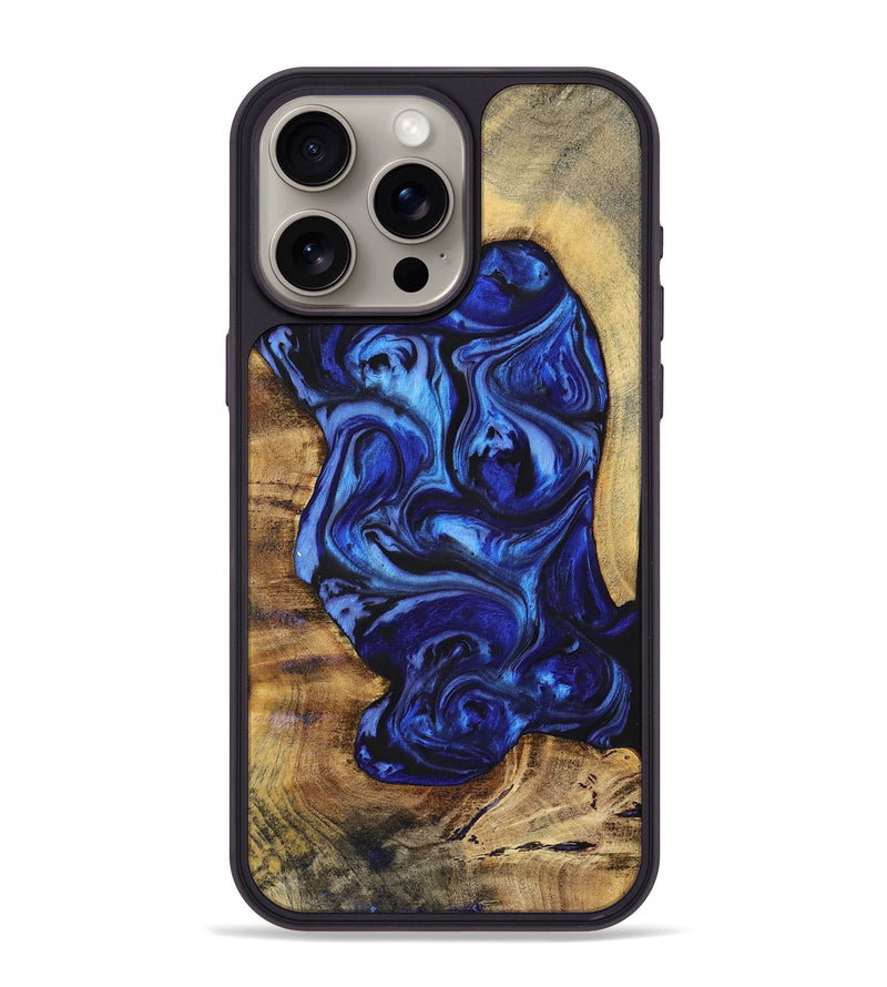 iPhone 15 Pro Max Wood+Resin Phone Case - Chelsea (Blue, 698735)