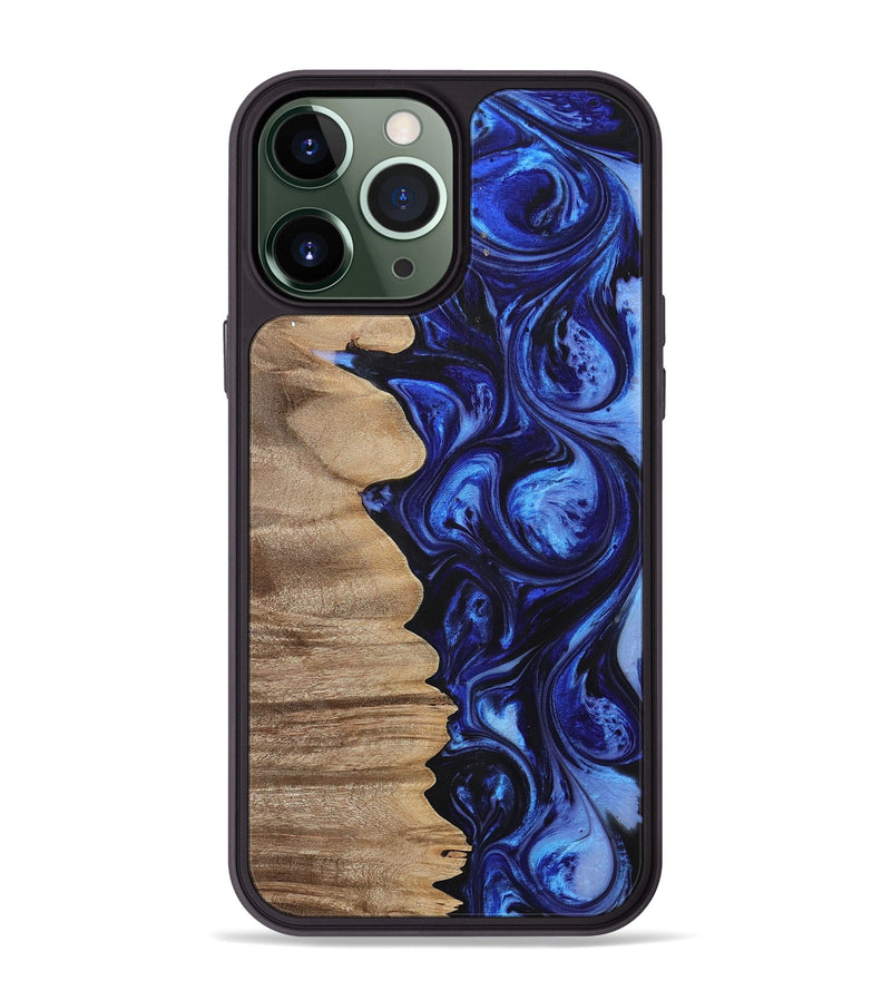 iPhone 13 Pro Max Wood+Resin Phone Case - Juanita (Blue, 698737)