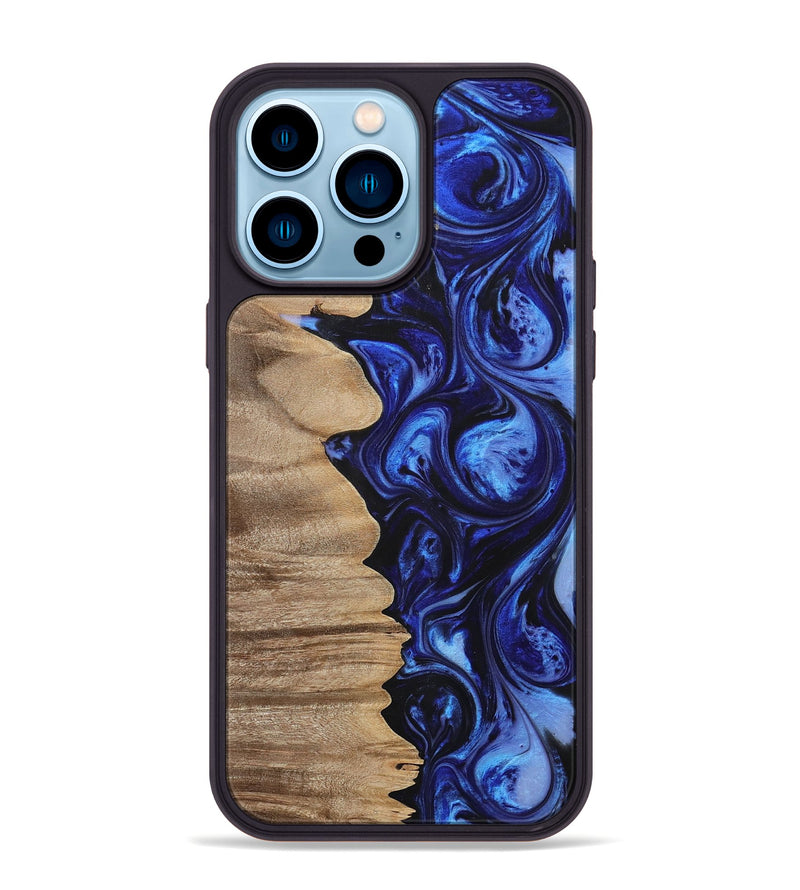 iPhone 14 Pro Max Wood+Resin Phone Case - Juanita (Blue, 698737)