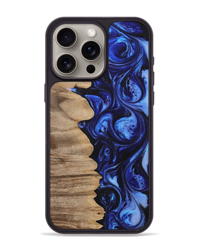 iPhone 15 Pro Max Wood+Resin Phone Case - Juanita (Blue, 698737)