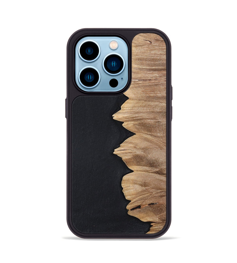 iPhone 14 Pro Wood+Resin Phone Case - Sylvia (Pure Black, 698913)