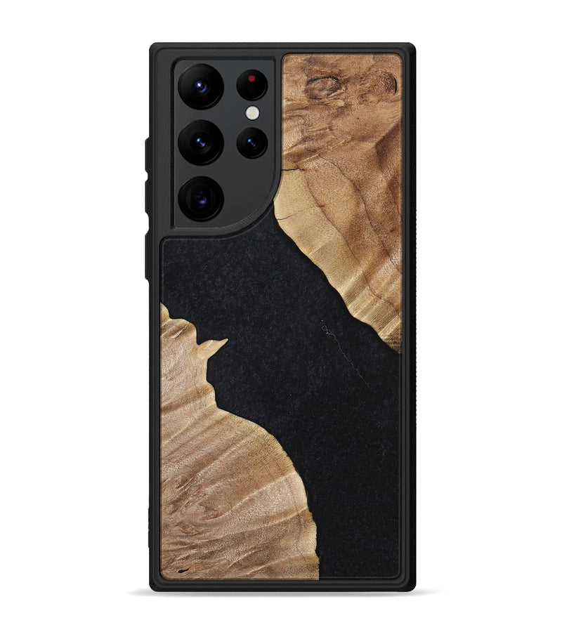 Galaxy S22 Ultra Wood+Resin Phone Case - Stephen (Pure Black, 698915)