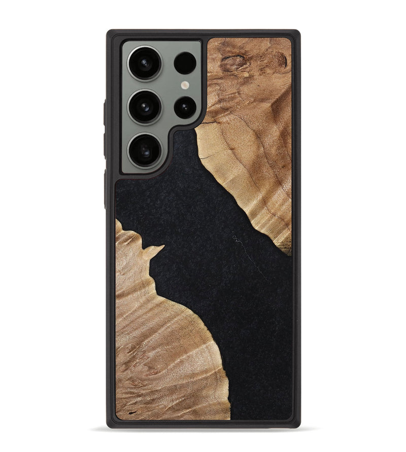 Galaxy S23 Ultra Wood+Resin Phone Case - Stephen (Pure Black, 698915)
