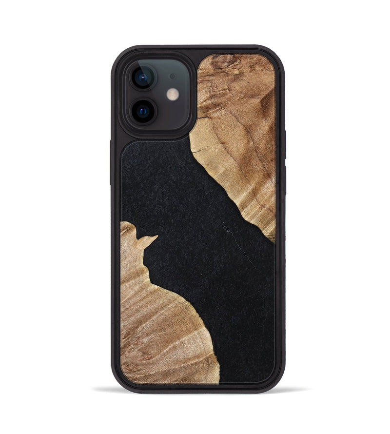 iPhone 12 Wood+Resin Phone Case - Stephen (Pure Black, 698915)
