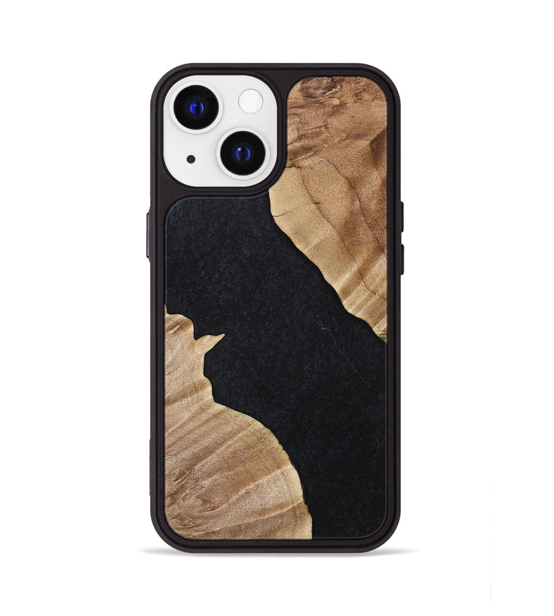 iPhone 13 Wood+Resin Phone Case - Stephen (Pure Black, 698915)