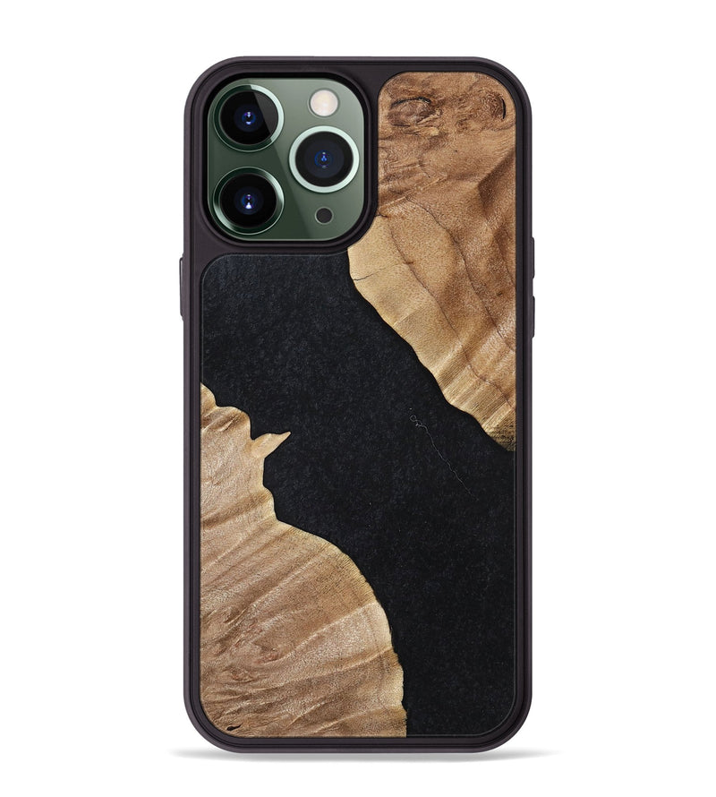 iPhone 13 Pro Max Wood+Resin Phone Case - Stephen (Pure Black, 698915)