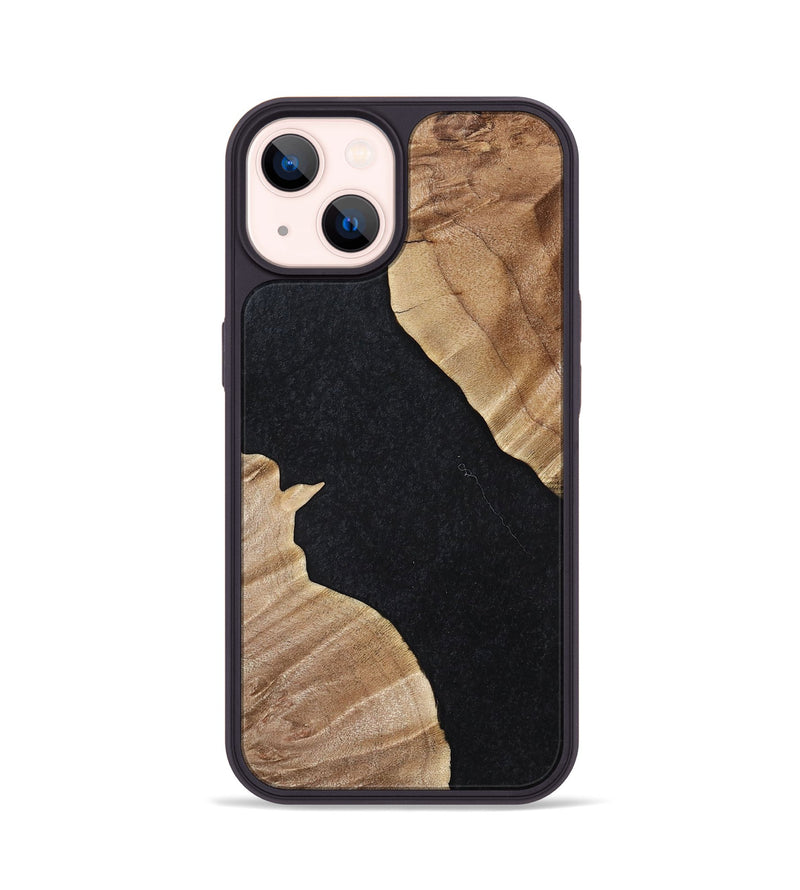 iPhone 14 Wood+Resin Phone Case - Stephen (Pure Black, 698915)