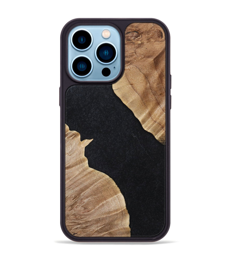 iPhone 14 Pro Max Wood+Resin Phone Case - Stephen (Pure Black, 698915)
