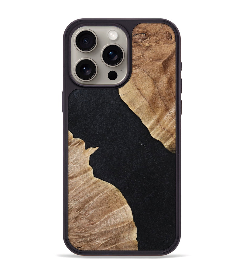 iPhone 15 Pro Max Wood+Resin Phone Case - Stephen (Pure Black, 698915)