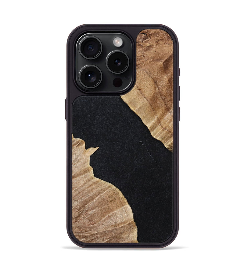iPhone 15 Pro Wood+Resin Phone Case - Stephen (Pure Black, 698915)