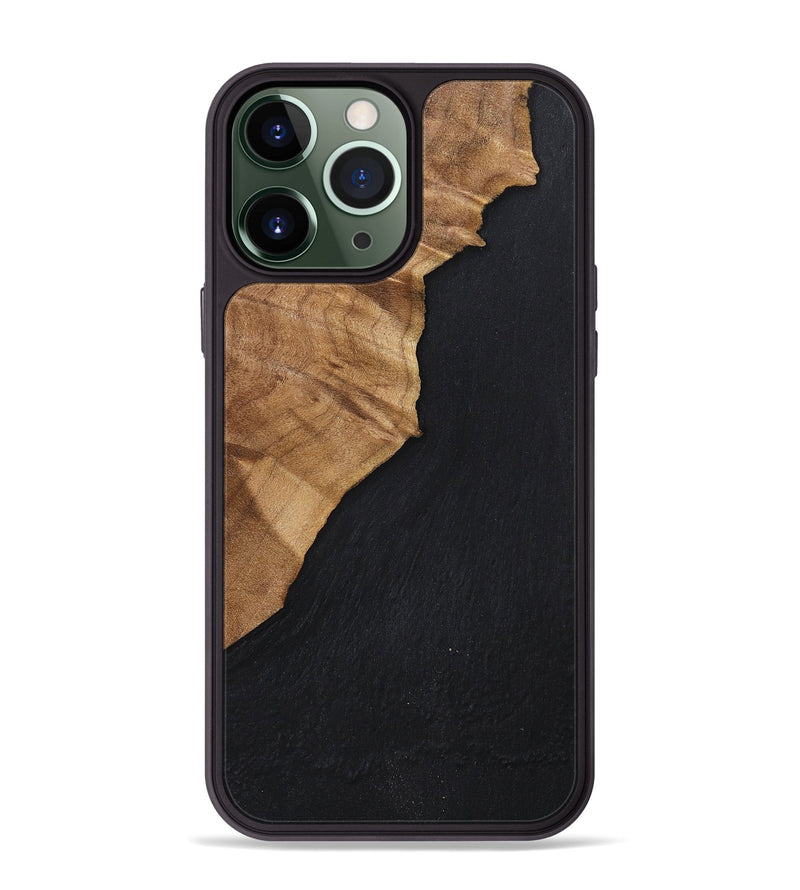 iPhone 13 Pro Max Wood+Resin Phone Case - Cedric (Pure Black, 698923)