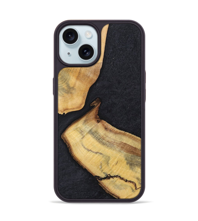 iPhone 15 Wood+Resin Phone Case - Forrest (Pure Black, 698924)
