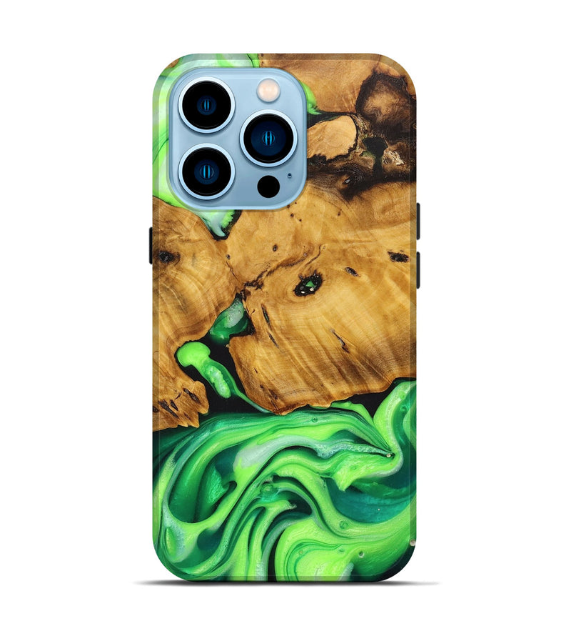 iPhone 14 Pro Wood+Resin Live Edge Phone Case - Cecil (Green, 698978)