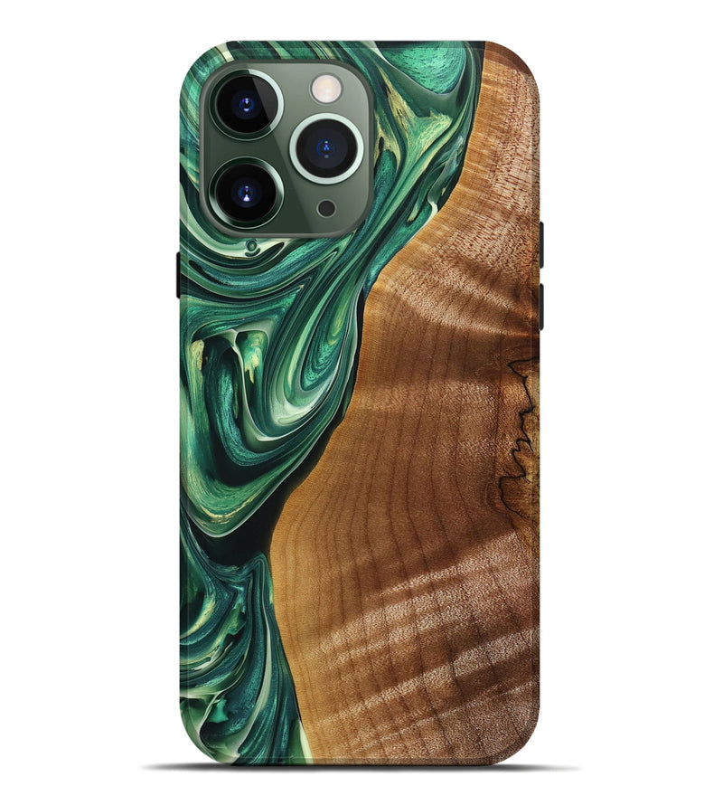 iPhone 13 Pro Max Wood+Resin Live Edge Phone Case - Veronica (Green, 698979)