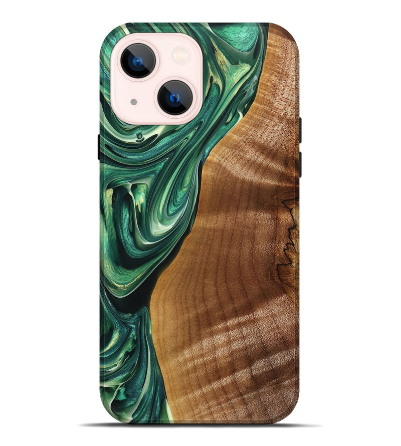 iPhone 14 Plus Wood+Resin Live Edge Phone Case - Veronica (Green, 698979)