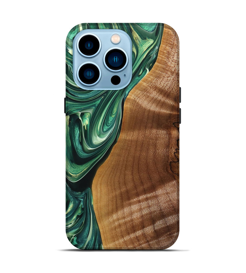 iPhone 14 Pro Wood+Resin Live Edge Phone Case - Veronica (Green, 698979)