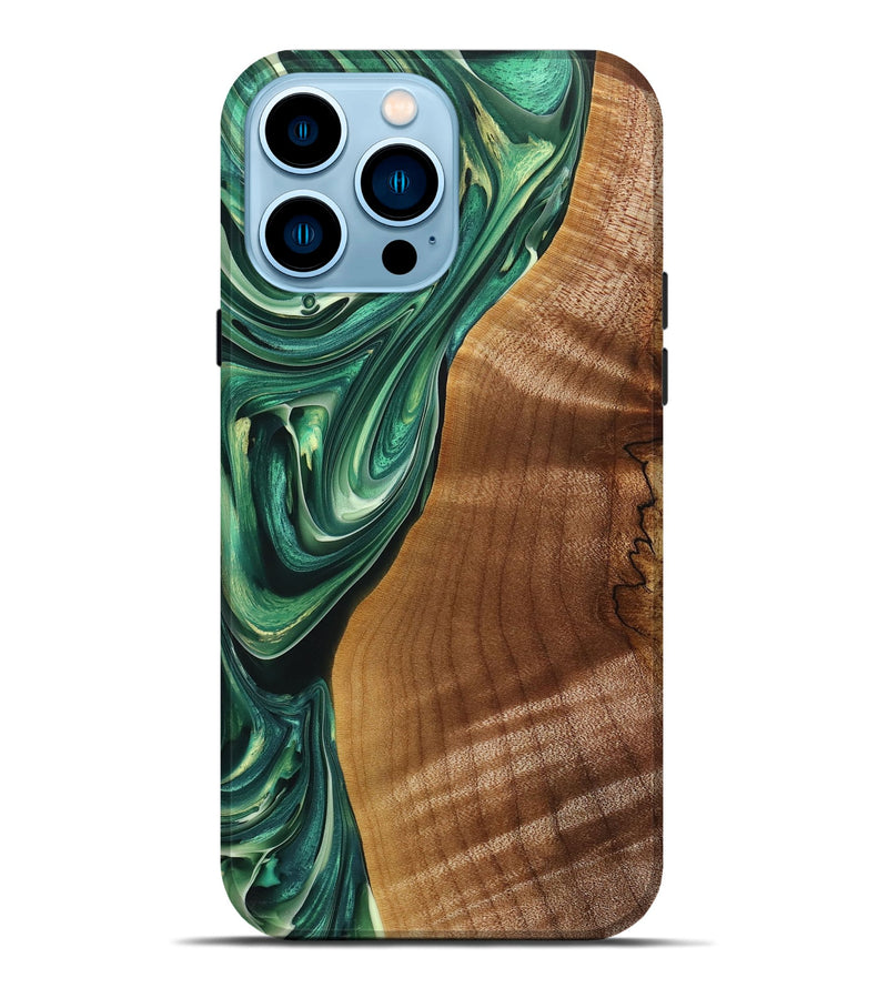 iPhone 14 Pro Max Wood+Resin Live Edge Phone Case - Veronica (Green, 698979)