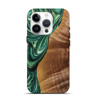 iPhone 15 Pro Wood+Resin Live Edge Phone Case - Veronica (Green, 698979)