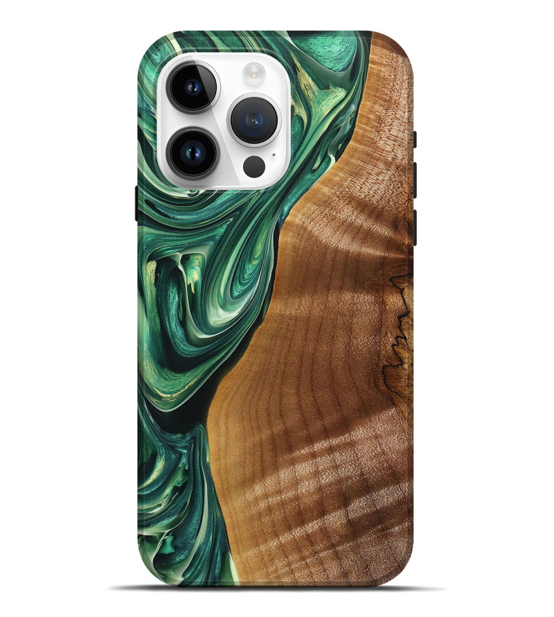 iPhone 15 Pro Max Wood+Resin Live Edge Phone Case - Veronica (Green, 698979)