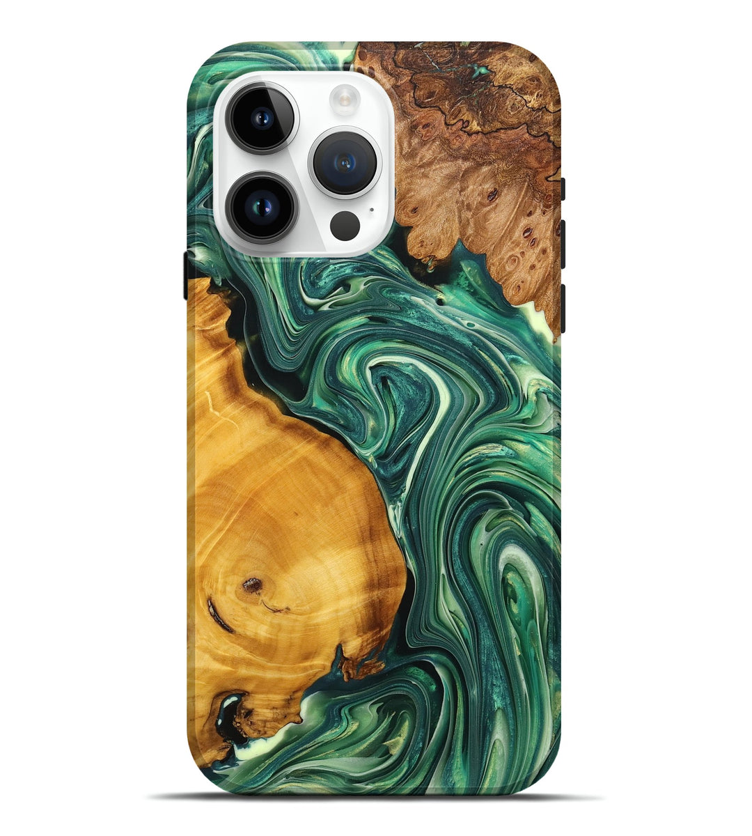 iPhone 15 Pro Max Wood+Resin Live Edge Phone Case - Sonia (Green, 698980)