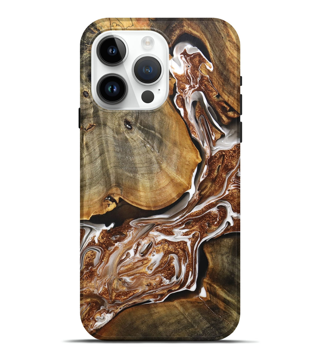 iPhone 15 Pro Max Wood+Resin Live Edge Phone Case - Hubert (Black & White, 698982)