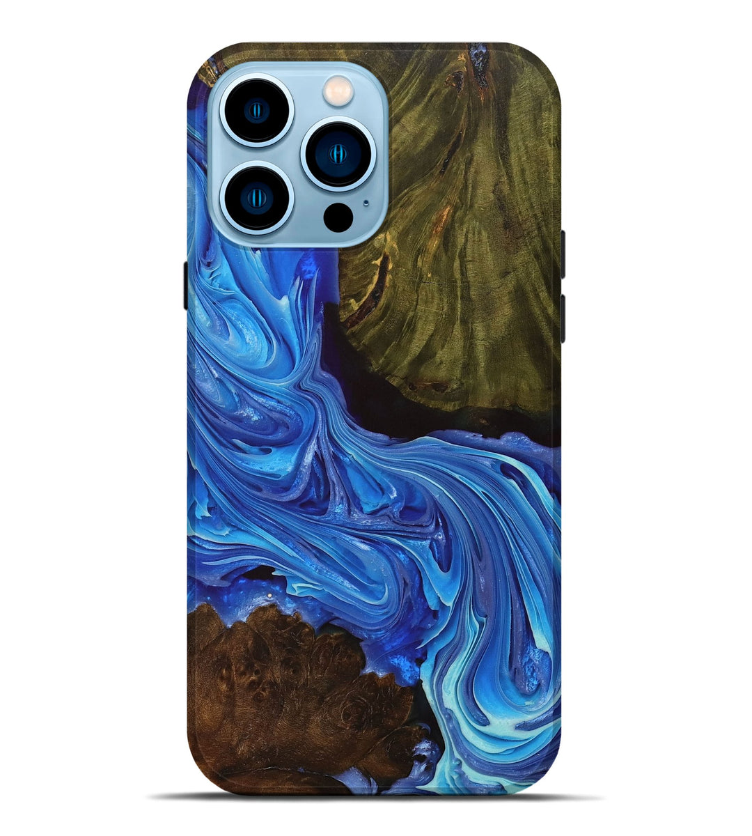 iPhone 14 Pro Max Wood+Resin Live Edge Phone Case - Sandra (Blue, 698984)