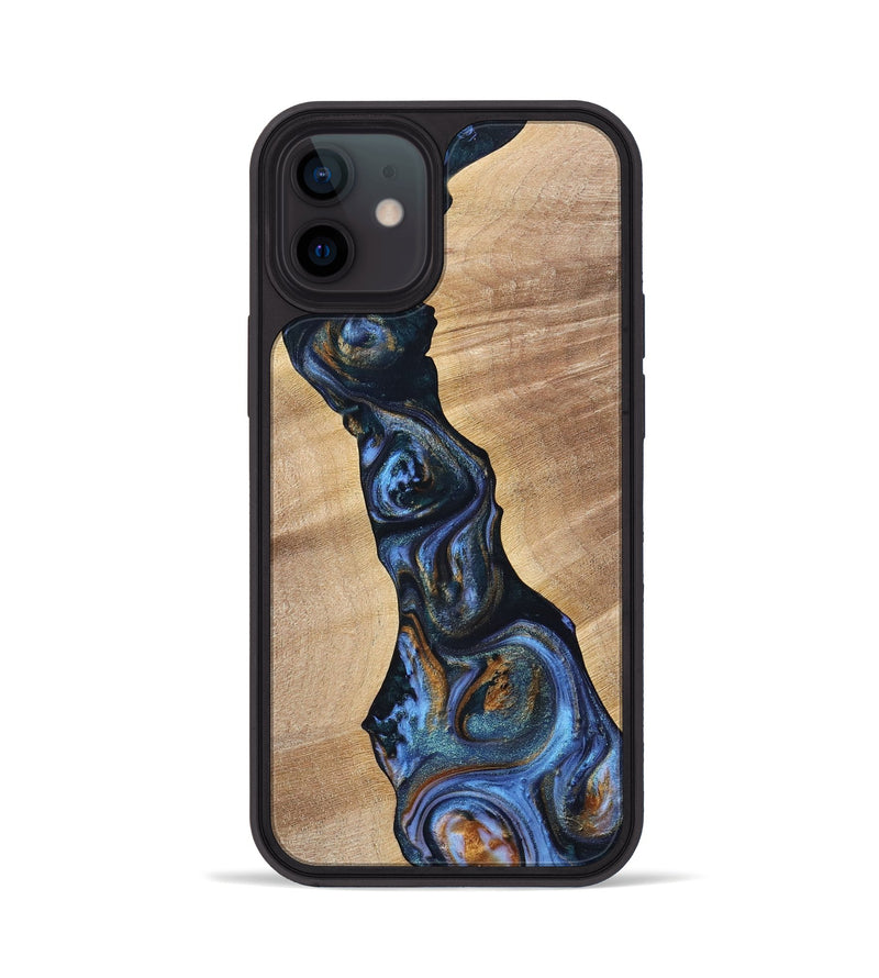iPhone 12 Wood+Resin Phone Case - Cecilia (Teal & Gold, 699063)