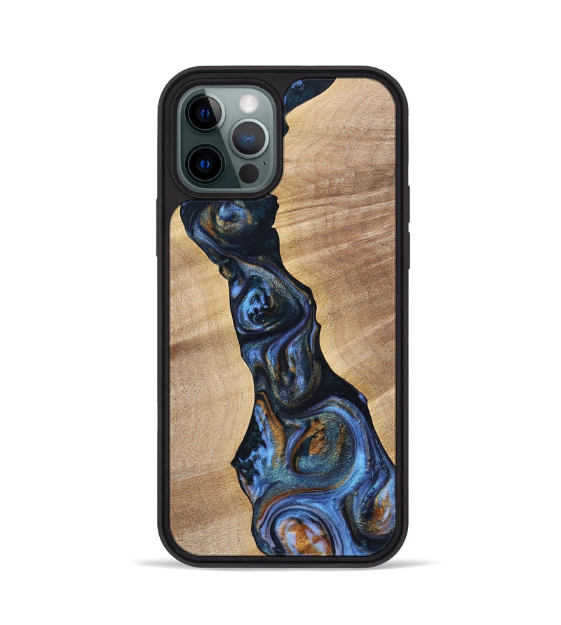 iPhone 12 Pro Wood+Resin Phone Case - Cecilia (Teal & Gold, 699063)