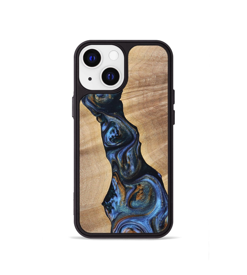 iPhone 13 mini Wood+Resin Phone Case - Cecilia (Teal & Gold, 699063)