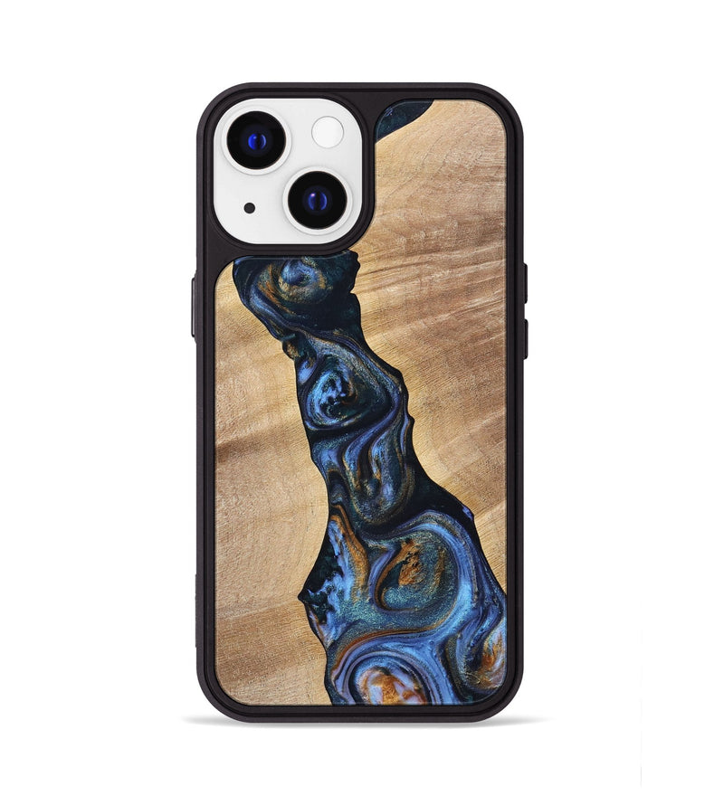 iPhone 13 Wood+Resin Phone Case - Cecilia (Teal & Gold, 699063)