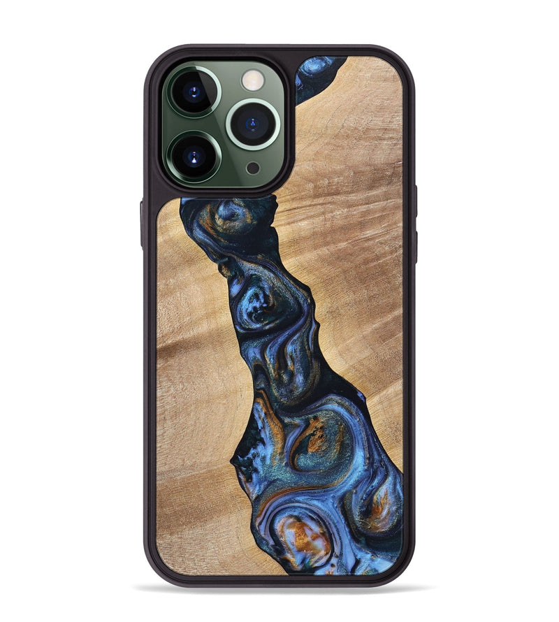iPhone 13 Pro Max Wood+Resin Phone Case - Cecilia (Teal & Gold, 699063)