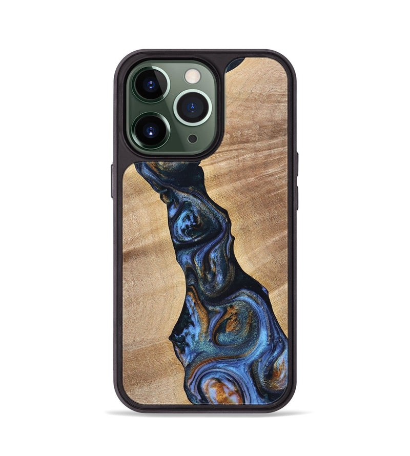 iPhone 13 Pro Wood+Resin Phone Case - Cecilia (Teal & Gold, 699063)