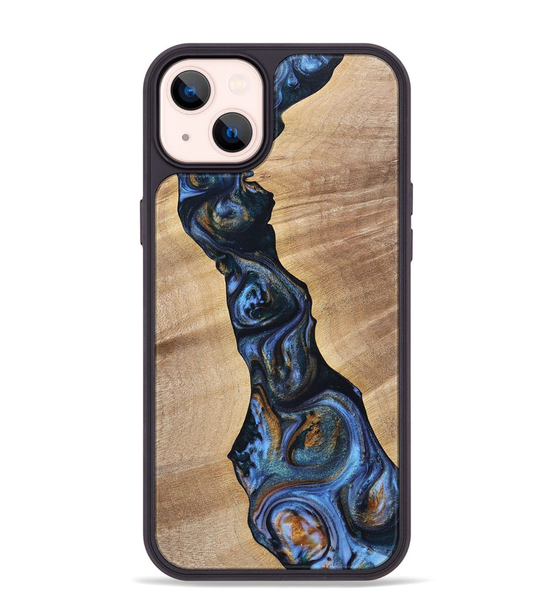 iPhone 14 Plus Wood+Resin Phone Case - Cecilia (Teal & Gold, 699063)