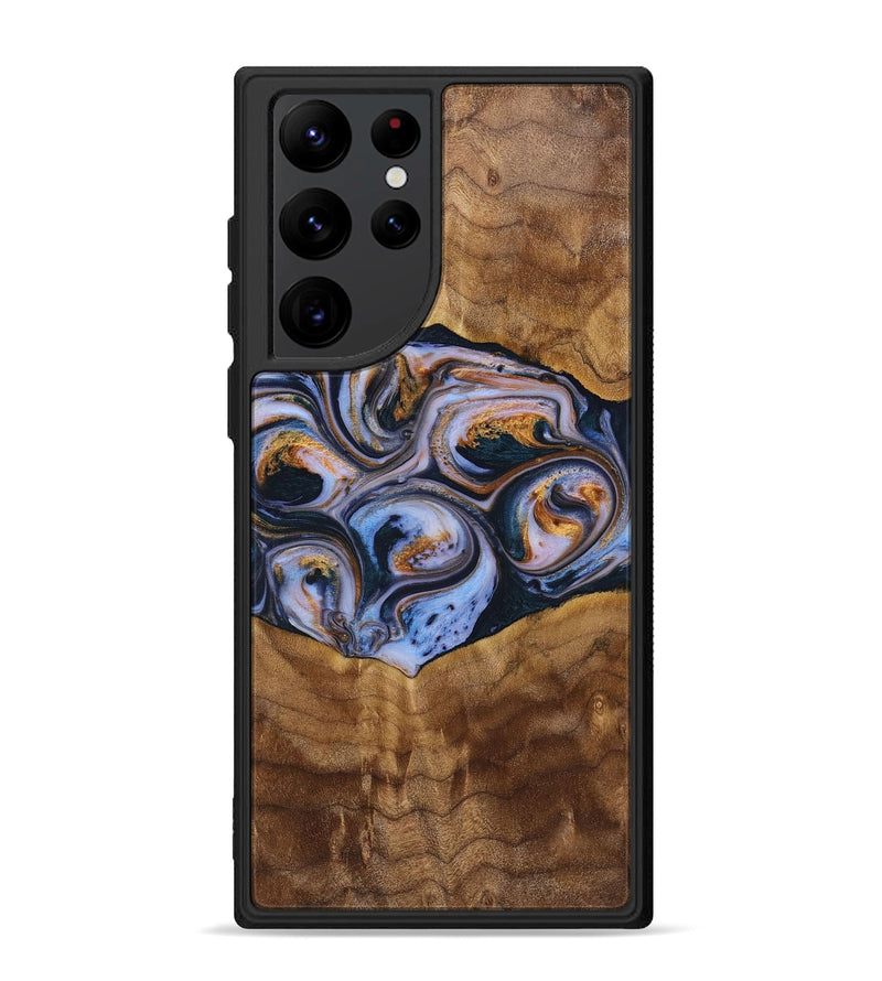 Galaxy S22 Ultra Wood+Resin Phone Case - Melinda (Teal & Gold, 699064)