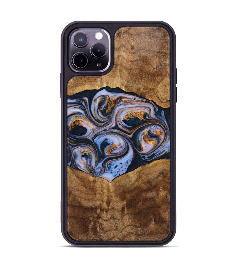 iPhone 11 Pro Max Wood+Resin Phone Case - Melinda (Teal & Gold, 699064)