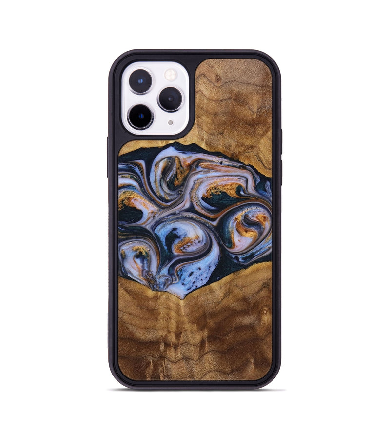 iPhone 11 Pro Wood+Resin Phone Case - Melinda (Teal & Gold, 699064)