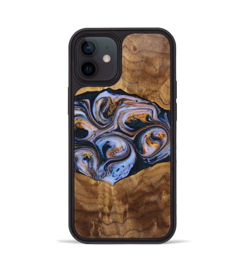 iPhone 12 Wood+Resin Phone Case - Melinda (Teal & Gold, 699064)