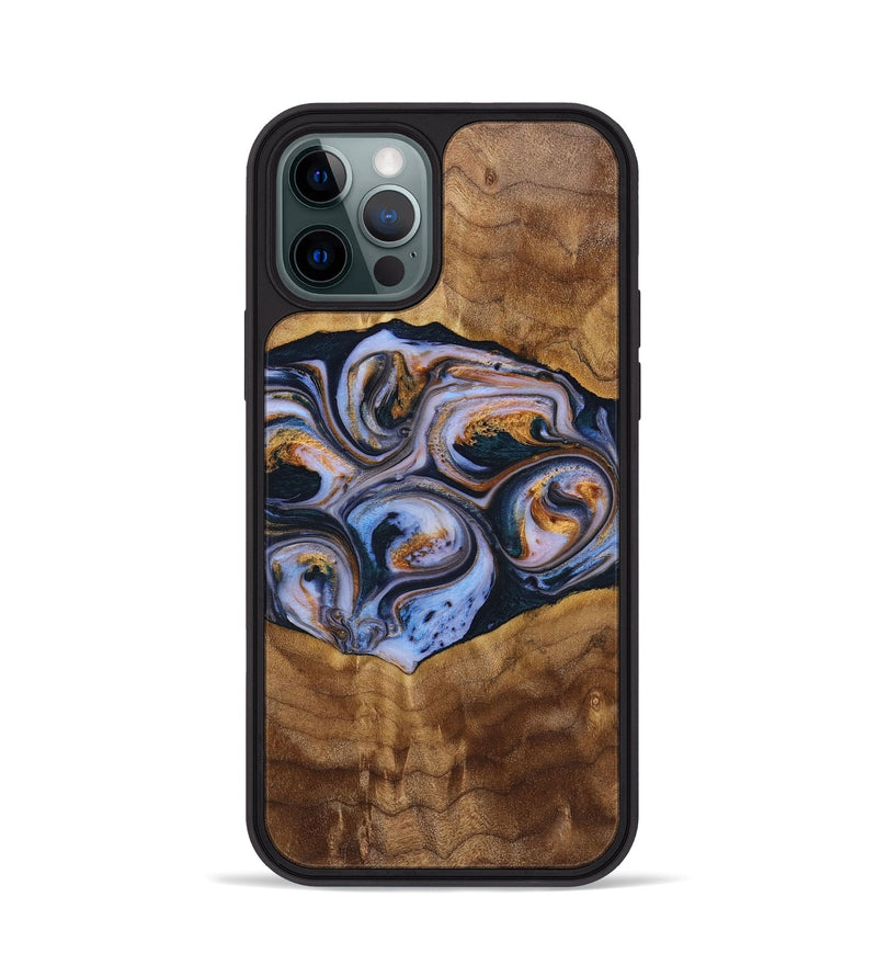 iPhone 12 Pro Wood+Resin Phone Case - Melinda (Teal & Gold, 699064)