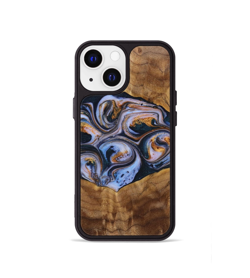 iPhone 13 mini Wood+Resin Phone Case - Melinda (Teal & Gold, 699064)
