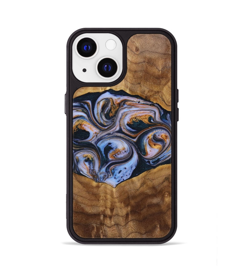 iPhone 13 Wood+Resin Phone Case - Melinda (Teal & Gold, 699064)