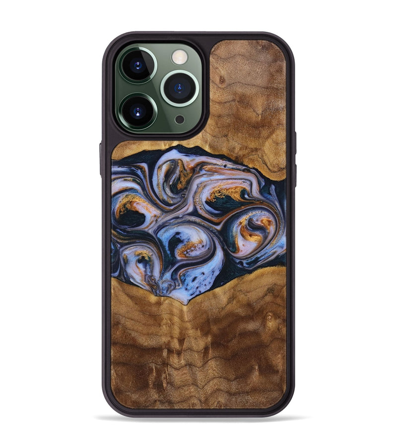 iPhone 13 Pro Max Wood+Resin Phone Case - Melinda (Teal & Gold, 699064)