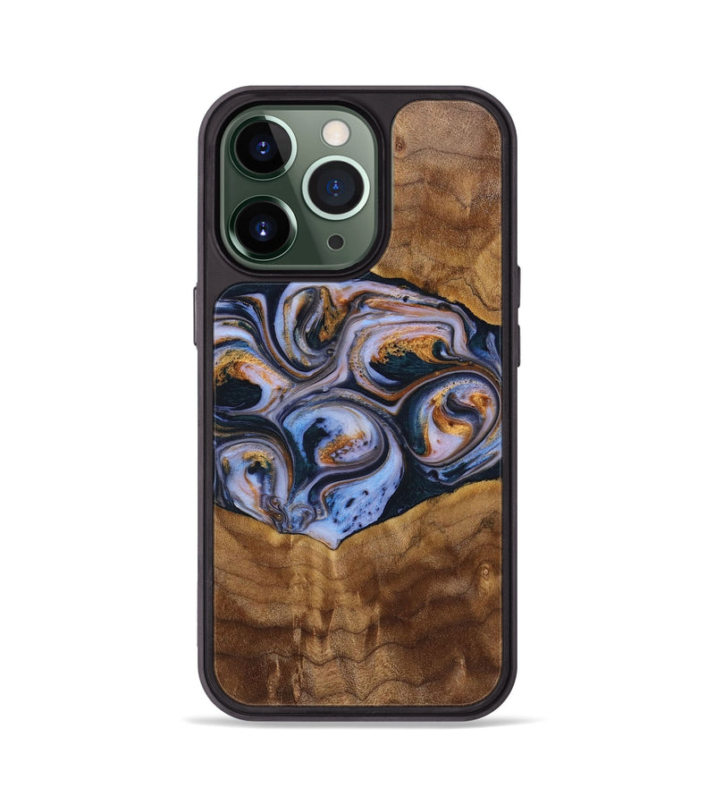 iPhone 13 Pro Wood+Resin Phone Case - Melinda (Teal & Gold, 699064)