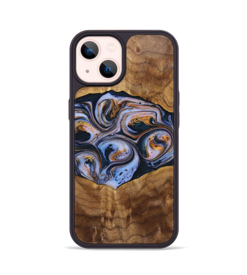 iPhone 14 Wood+Resin Phone Case - Melinda (Teal & Gold, 699064)