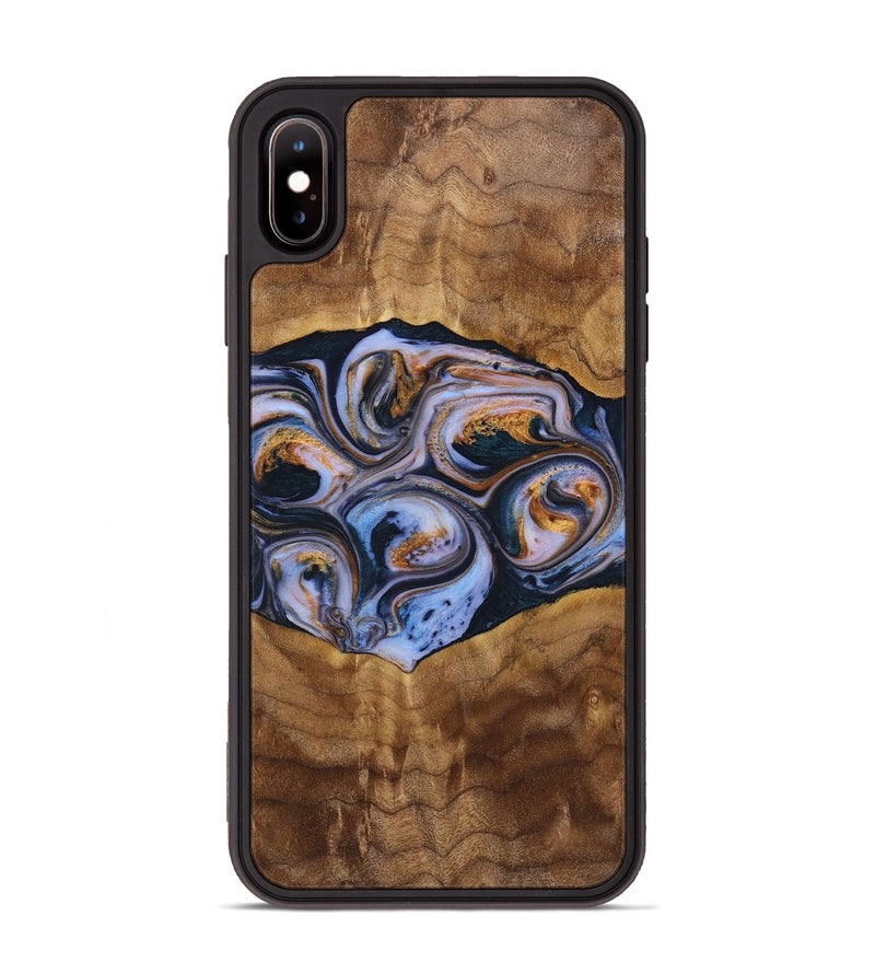 iPhone Xs Max Wood+Resin Phone Case - Melinda (Teal & Gold, 699064)
