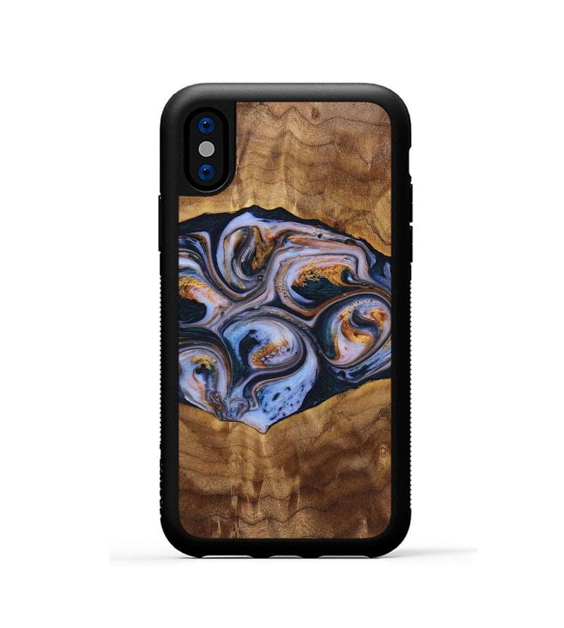 iPhone Xs Wood+Resin Phone Case - Melinda (Teal & Gold, 699064)