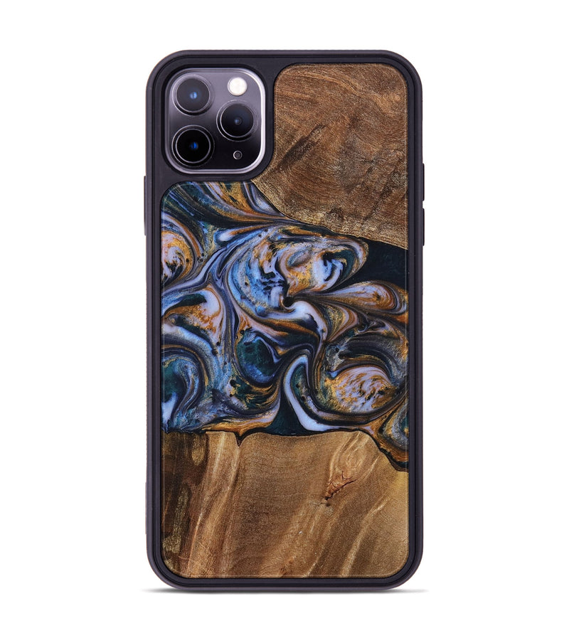 iPhone 11 Pro Max Wood+Resin Phone Case - Patrick (Teal & Gold, 699070)