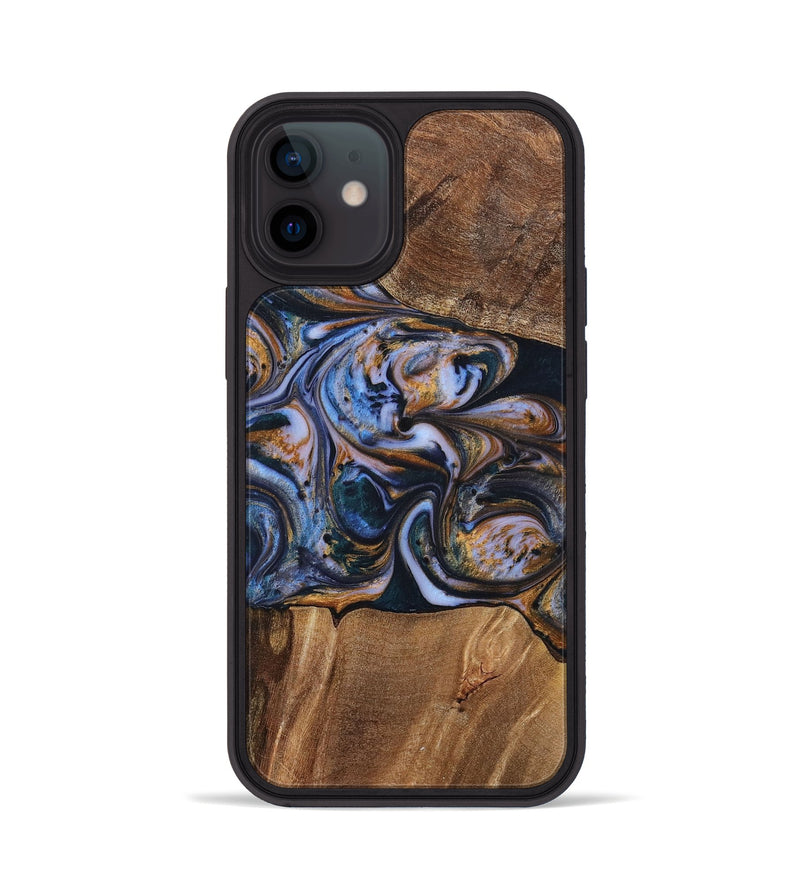 iPhone 12 Wood+Resin Phone Case - Patrick (Teal & Gold, 699070)
