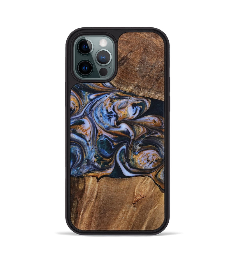 iPhone 12 Pro Wood+Resin Phone Case - Patrick (Teal & Gold, 699070)