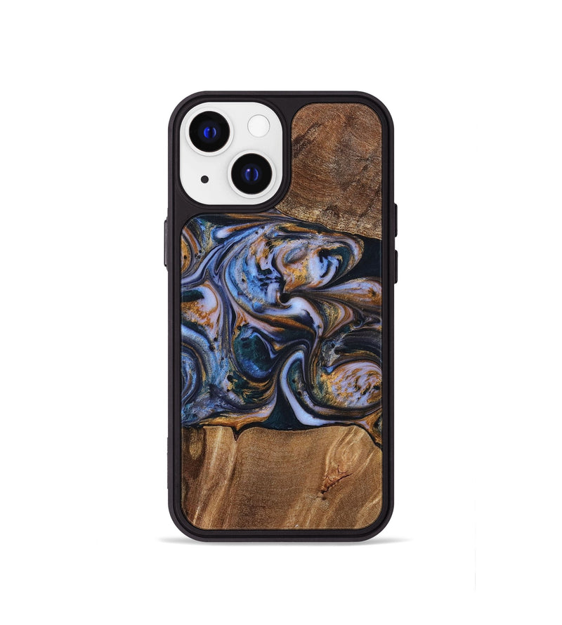 iPhone 13 mini Wood+Resin Phone Case - Patrick (Teal & Gold, 699070)