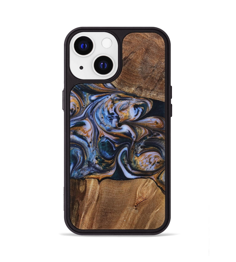 iPhone 13 Wood+Resin Phone Case - Patrick (Teal & Gold, 699070)